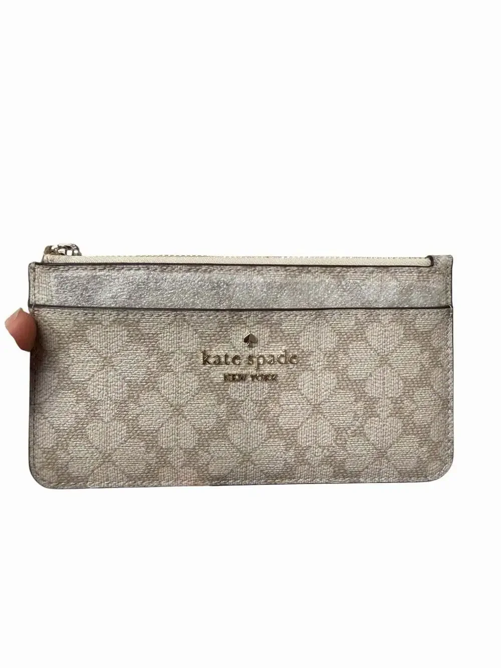 NWT KATE SPADE WOVEN NEUTRAL KAYLA PEBBLED LEATHER LARGE SHOULDER BAG COZY GREY